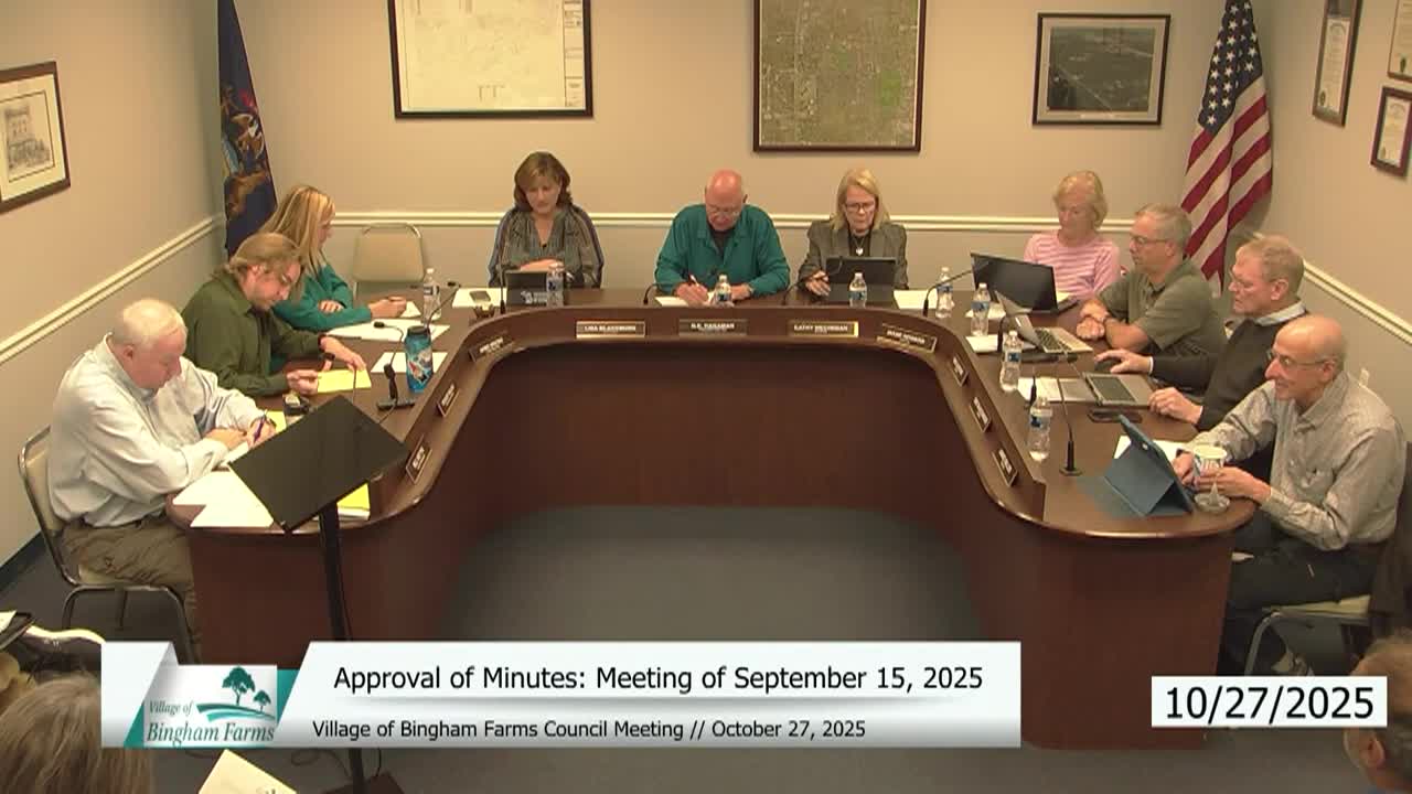 Village of Bingham Farms Council Meeting on October 27, 2025