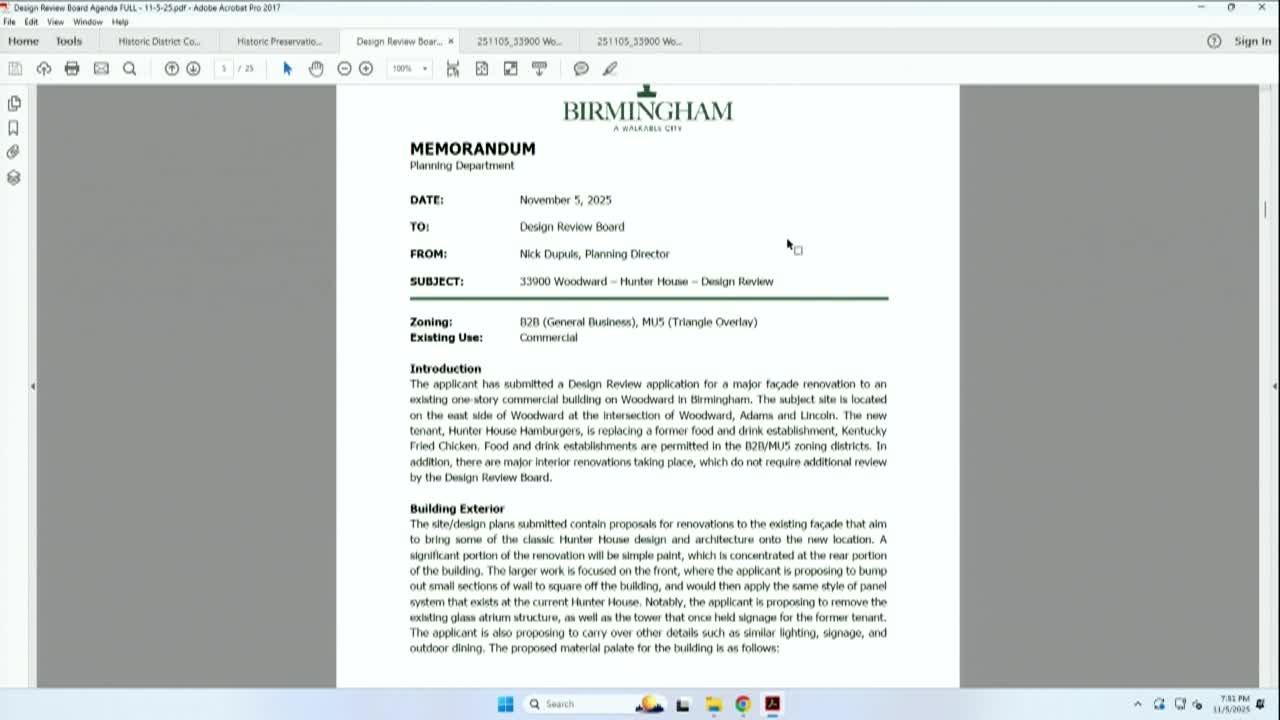 City of Birmingham Design Review Board Meeting on November 5, 2025