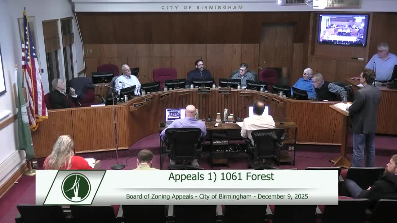 City of Birmingham Zoning Board of Appeals Meeting on December 9, 2025