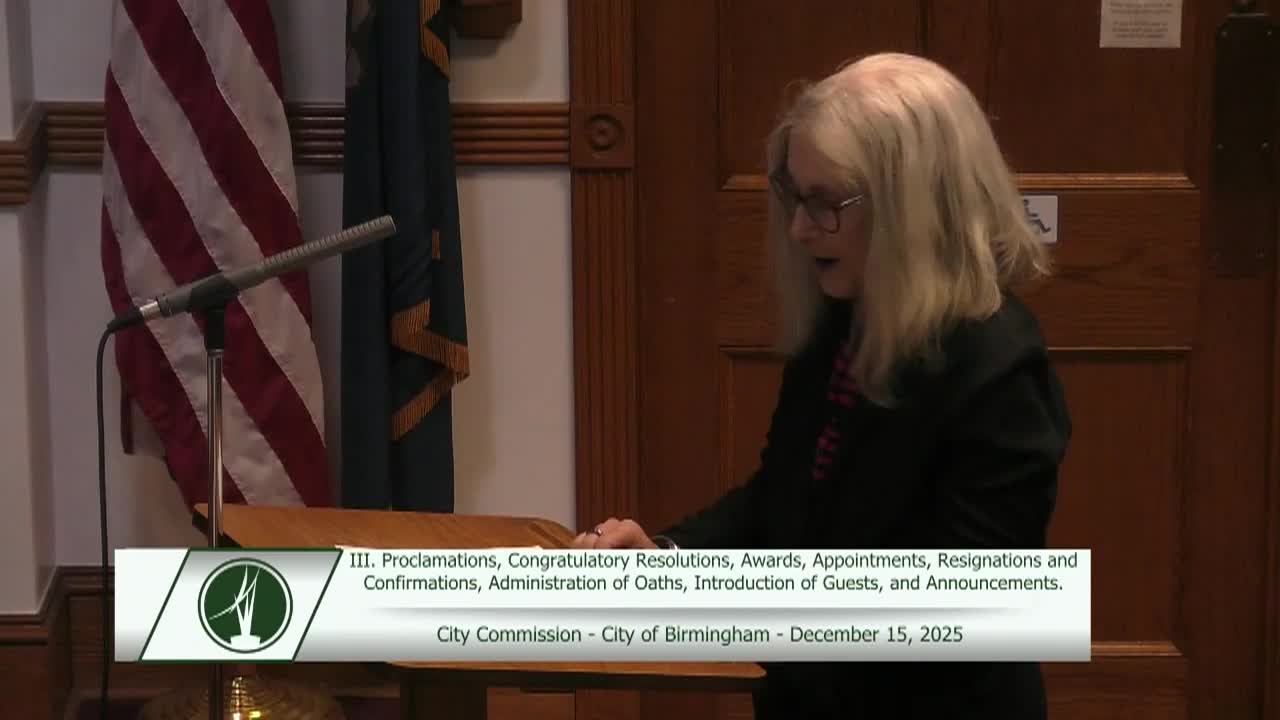 City of Birmingham Commission Meeting on December 15, 2025