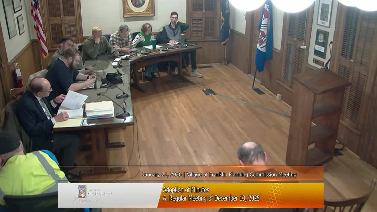 Village of Franklin Planning Commission Meeting on January 21, 2026