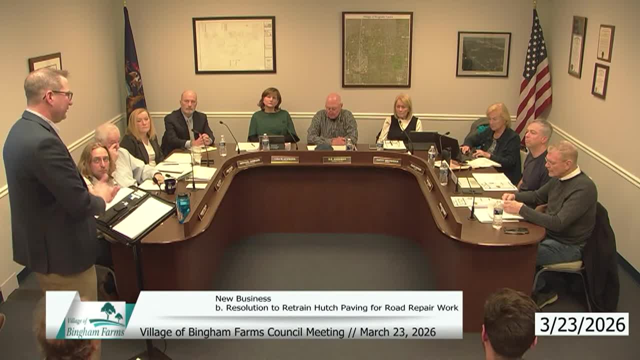 Thumbnail image for Village of Bingham Farms Council Meeting on March 23, 2026